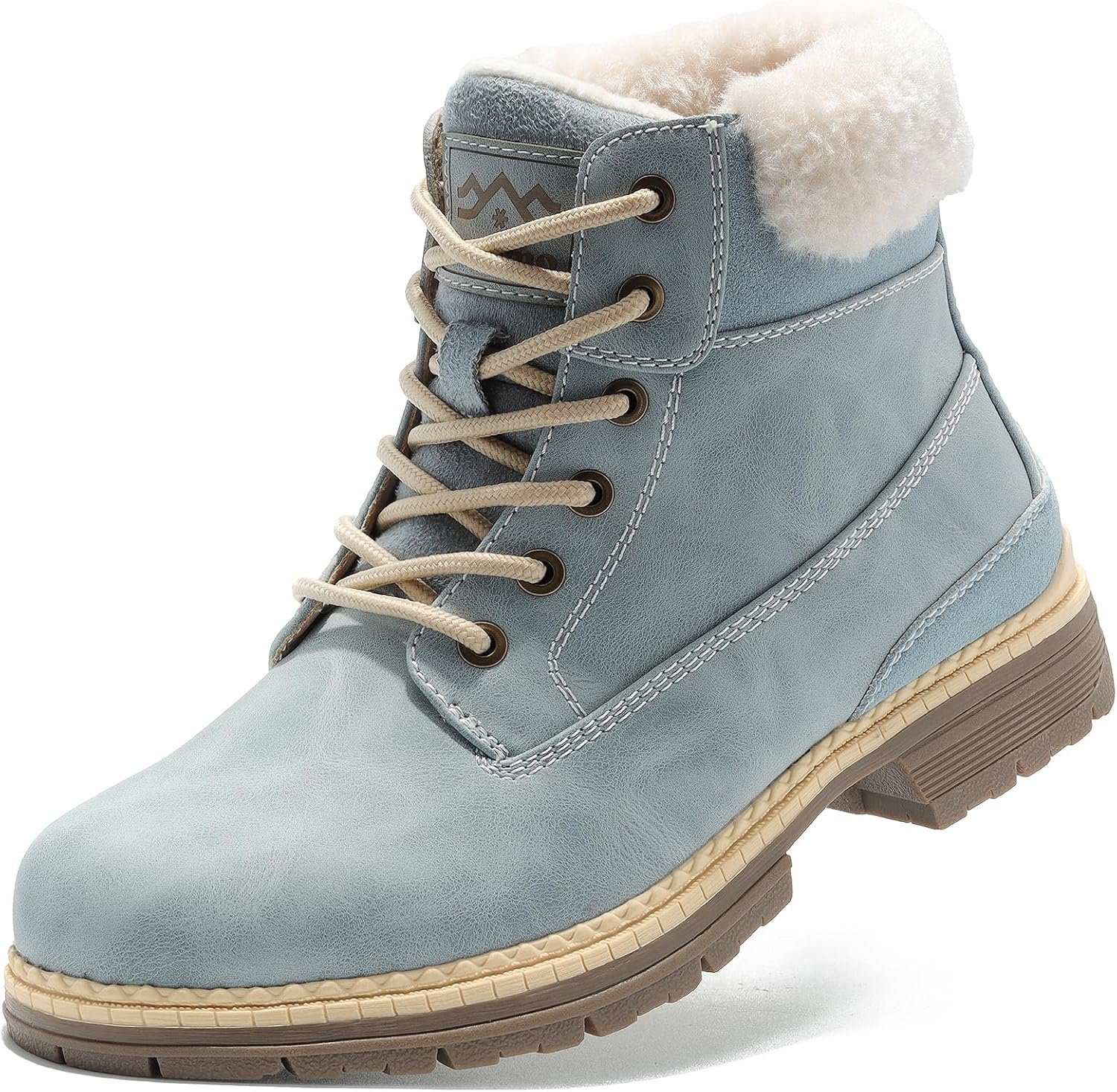 COTTIMO Snow Hiking Winter Boots for Women – Casual Brown Combat Work Boot – Non-slip Fur-Lined Ankle Boots – Fashion Boots Waterproof Leather Shoes