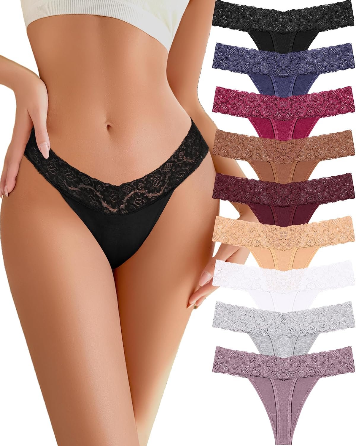 READY TO LOVE Cotton Underwear for Women Lace Sexy Soft Thongs Low Rise T-Back Lingerie Stretchy Ladies Panties