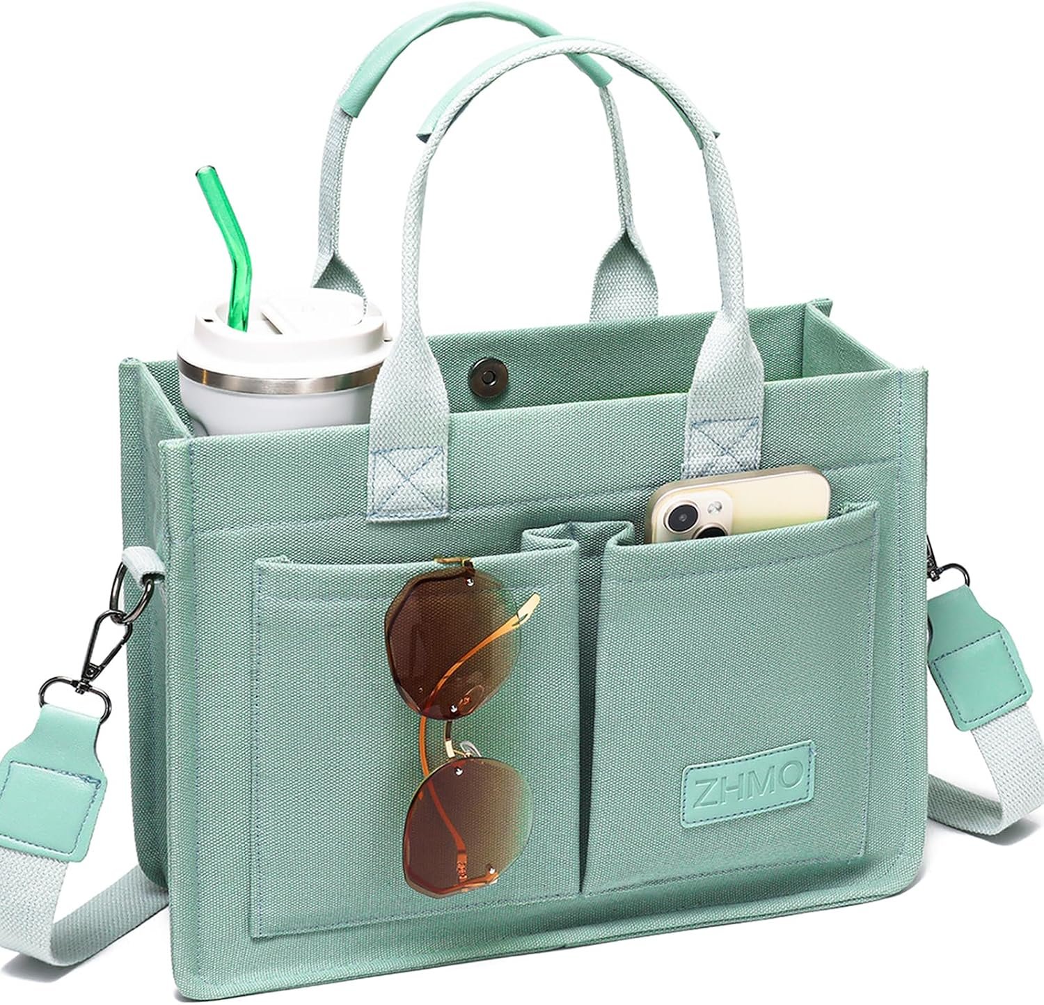 ZHMO Canvas Tote Bag for Women,Women’s Bags Crossbody Bags Work Laptop Tote Bag Large Handbags Purse for Travel Nurse Teacher