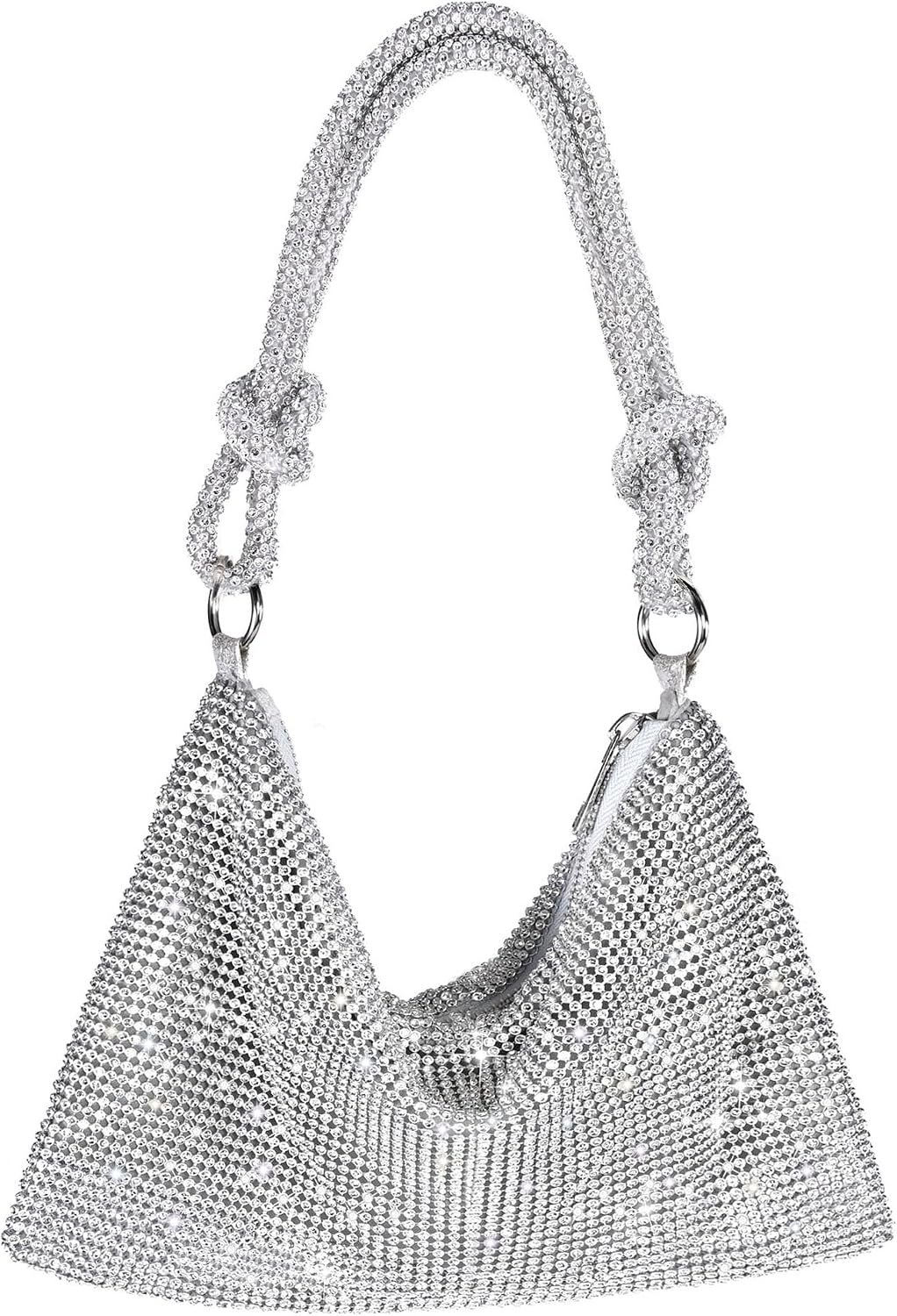 Rhinestone Purse Sparkly Evening bag Silver Clutch Purses for Women Evening, Cross Body Handbags for Party Prom Club Wedding