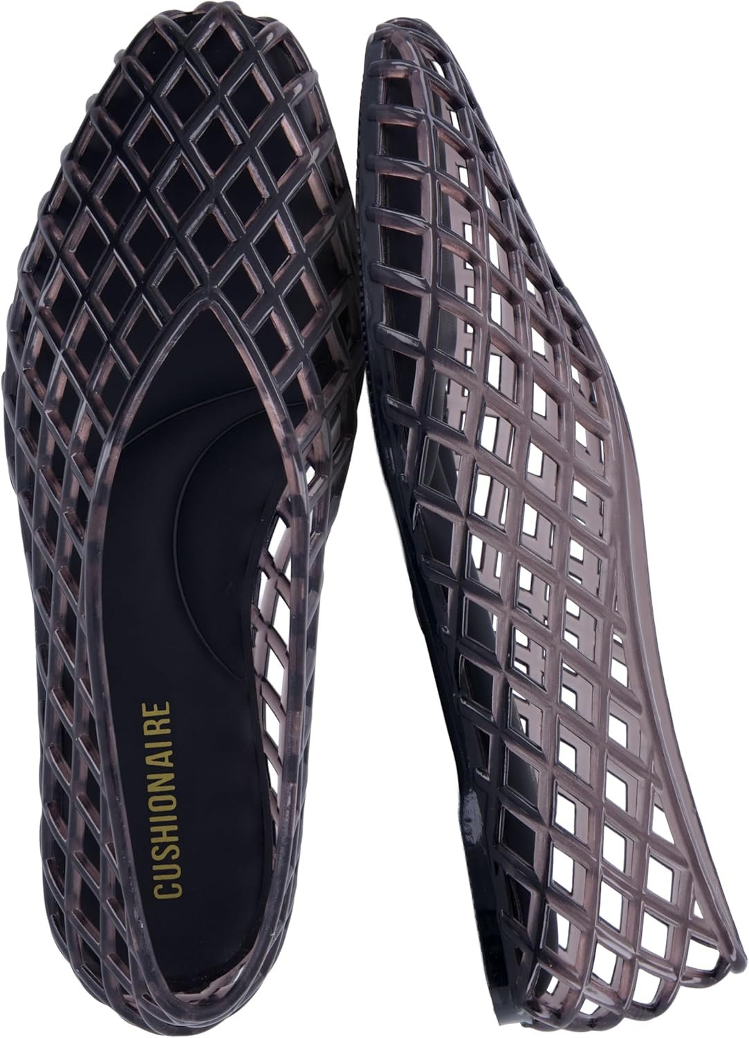 CUSHIONAIRE Siesta Modern Lattice Ballet Flats for Women, Comfortable Slip On Pointed Toe Womens Jelly Shoes