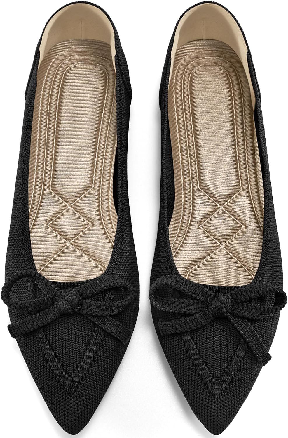 Ablanczoom Ballet Flats Shoes for Women: Dressy Pointed Toe Bow Knit Flats Comfortable Slip On Work Business Casual Shoes