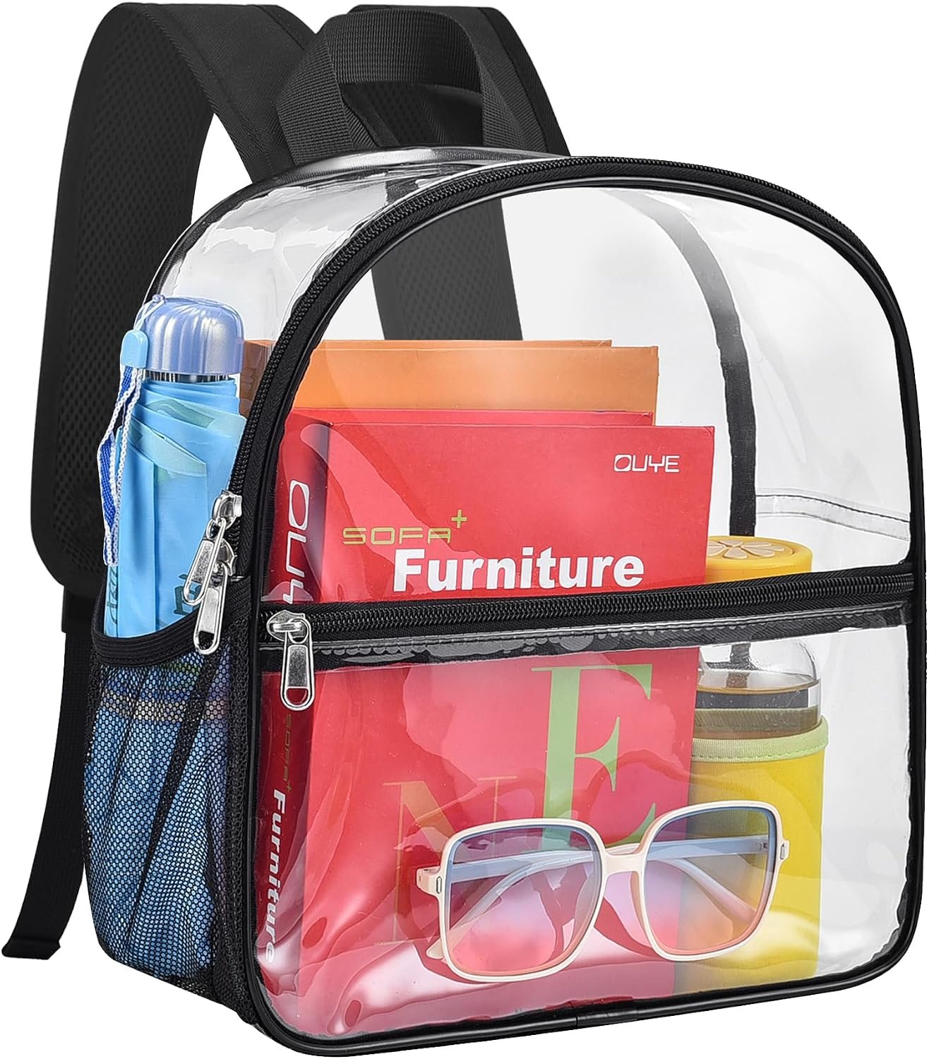 Paxiland Clear Backpack Stadium Approved 12×12×6 with Reinforced and Wider Shoulder Straps, Small Clear Bag for Schools, Concerts, Work, Festivals and Sporting Events – Black