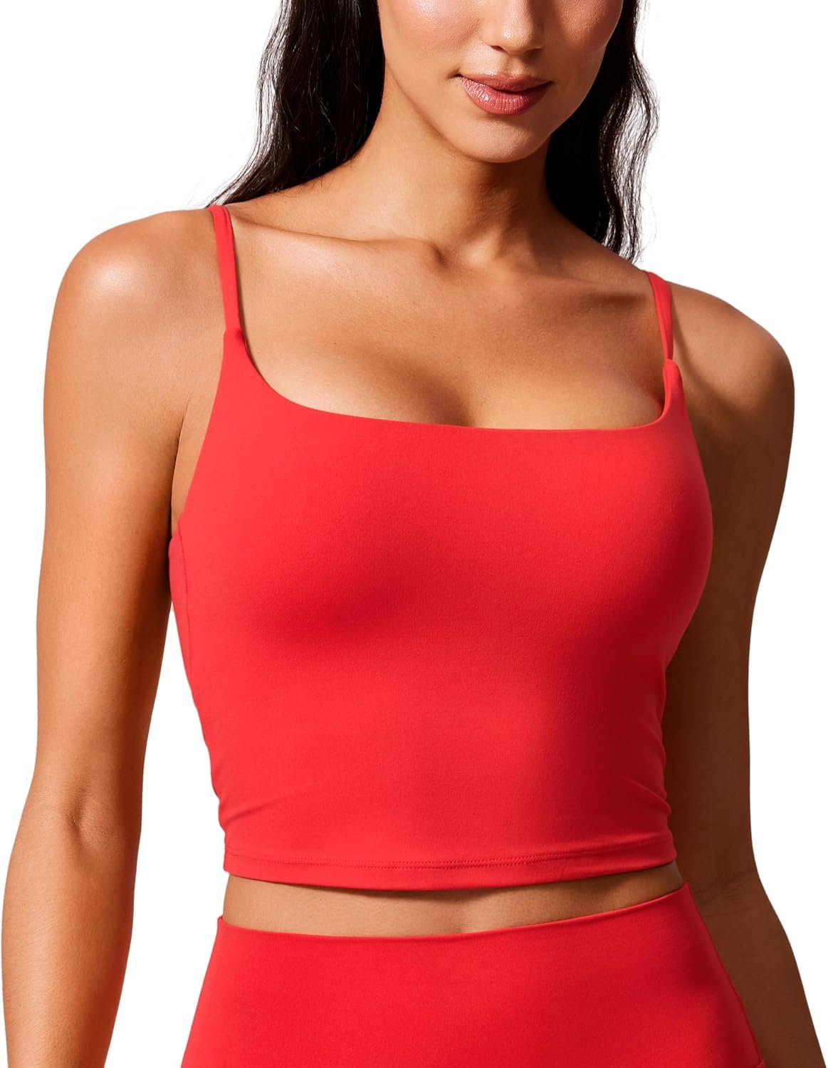 CRZ YOGA Butterlift Adjustable U Back Crop Tank Tops for Women – Padded Camisole Scoop Neck Workout Longline Sports Bras
