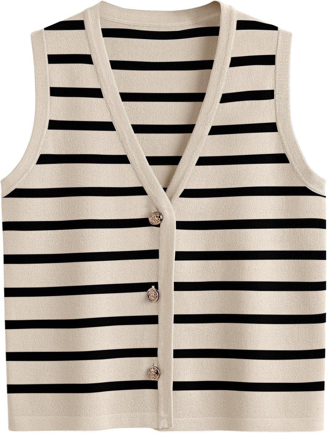 LILLUSORY Vest Tops for Women 2026 Summer Outfits Striped Sweaters Button Up Casual Blouses Jacket Fashion Clothes