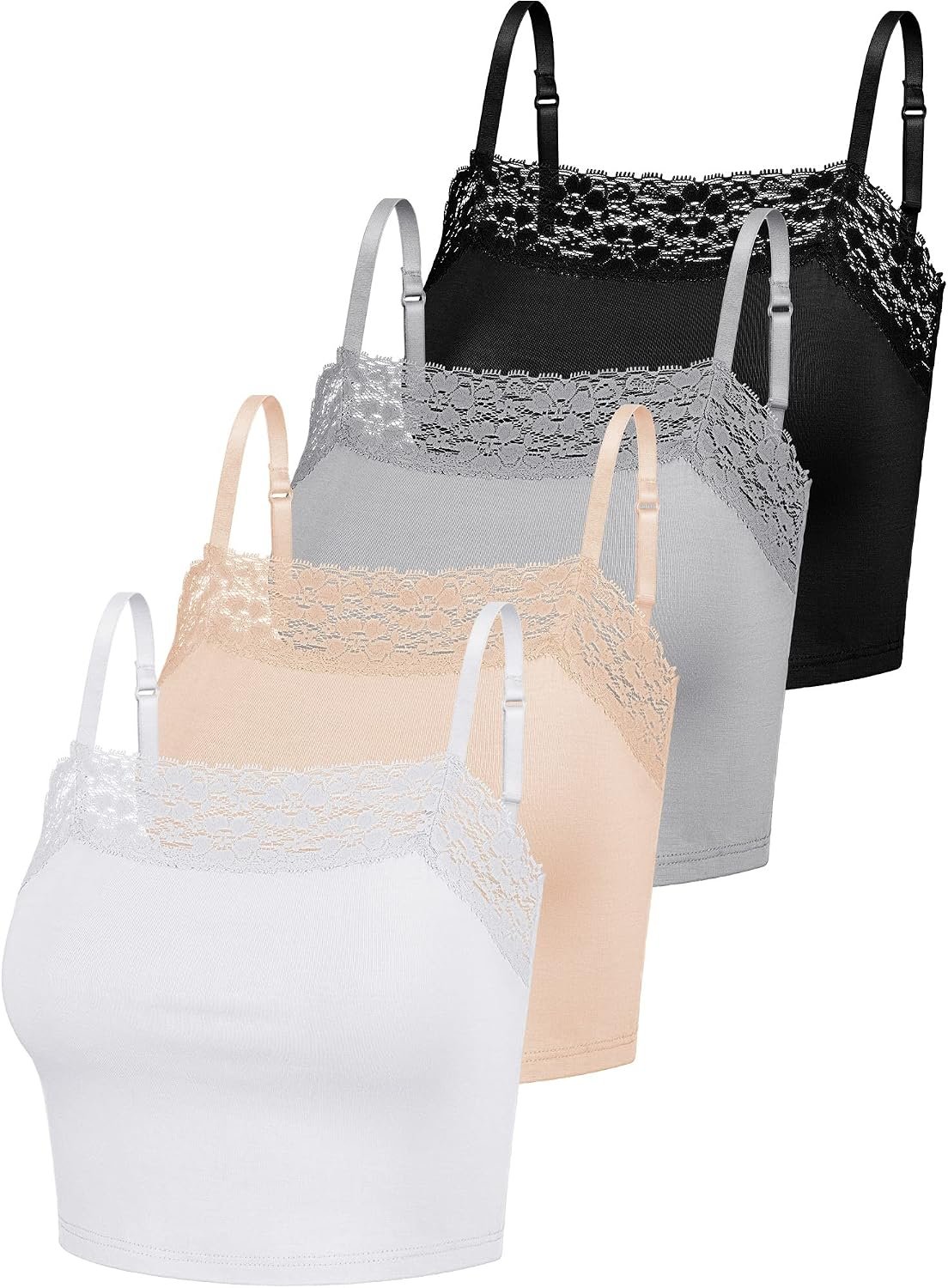 Bencailor 4 Pcs Women’s Lace Cami Top Adjustable Strap Tank Top Going Out Summer Camisole Shirts