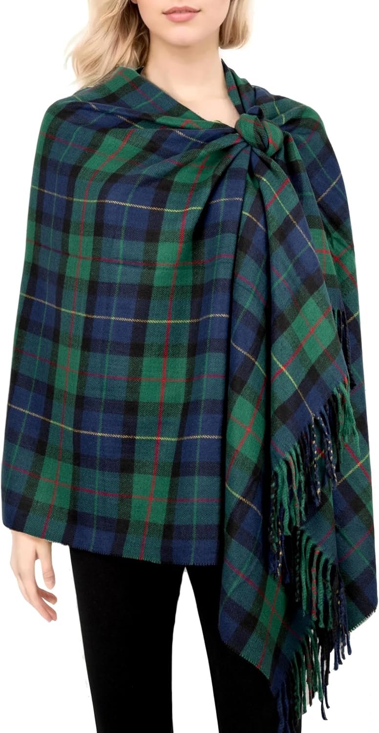 Achillea Long & Wide Scottish Tartan Plaid Shawl Wrap – Soft Cashmere Feel Winter Scarf, Outlander-Inspired Christmas Gift