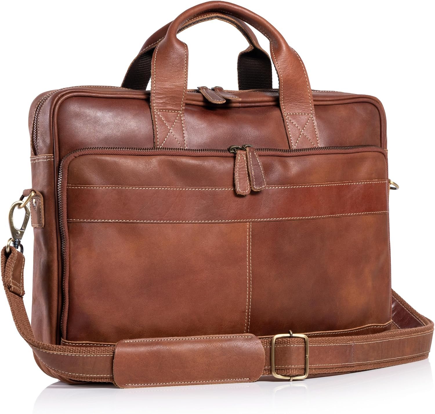 KomalC Leather briefcase 16 inch Laptop Messenger Bag for Men and Women Best Office Satchel Bag