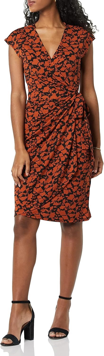 Amazon Essentials Women’s Classic Cap Sleeve Wrap Dress with V Neck (Available in Plus Size)