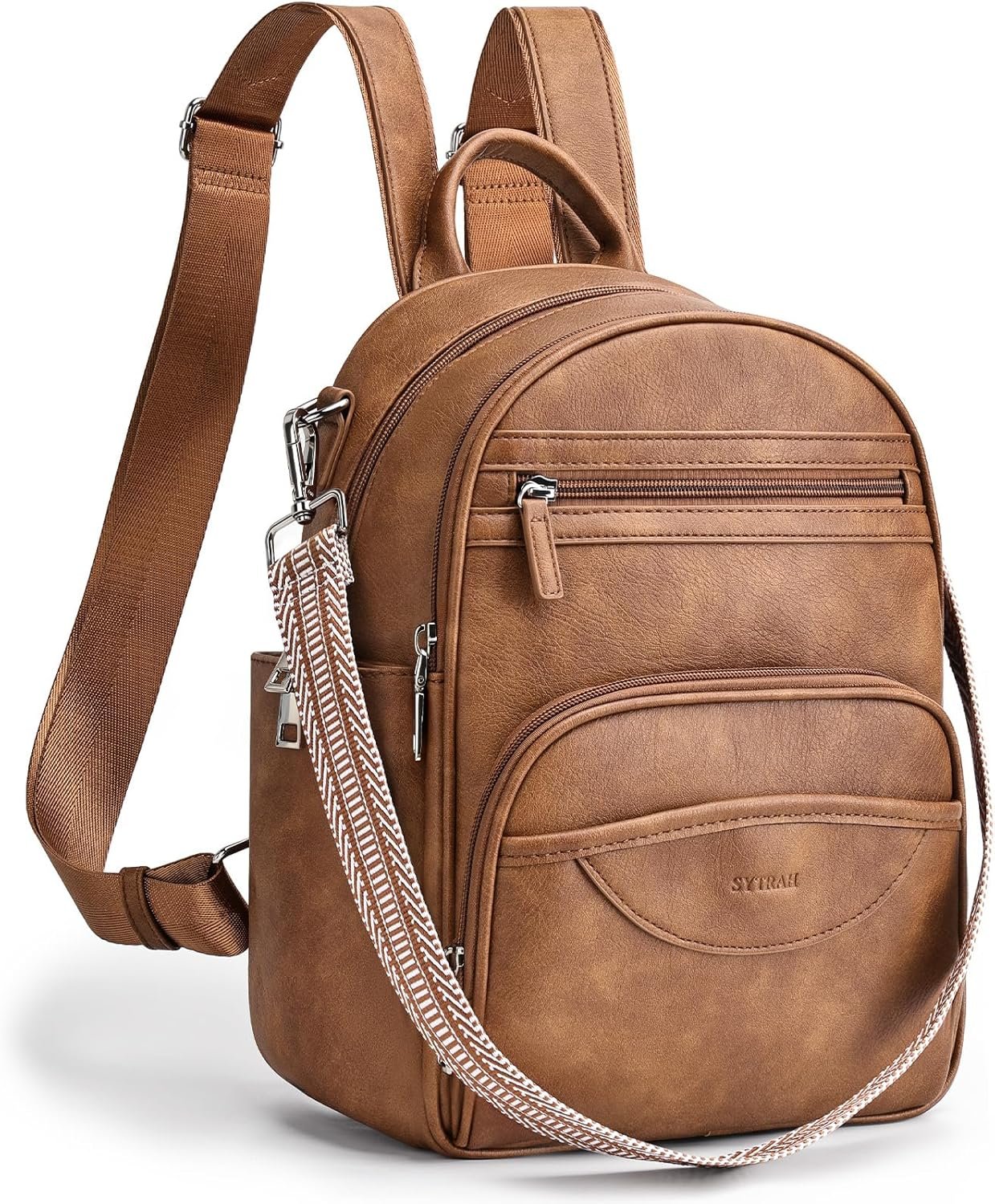 SYTRAH Backpack Purse for Women, Backpack Vegan Leather with RFID Blocking & Tablet Pocket, Shoulder Handbag for Travel& Work Brown
