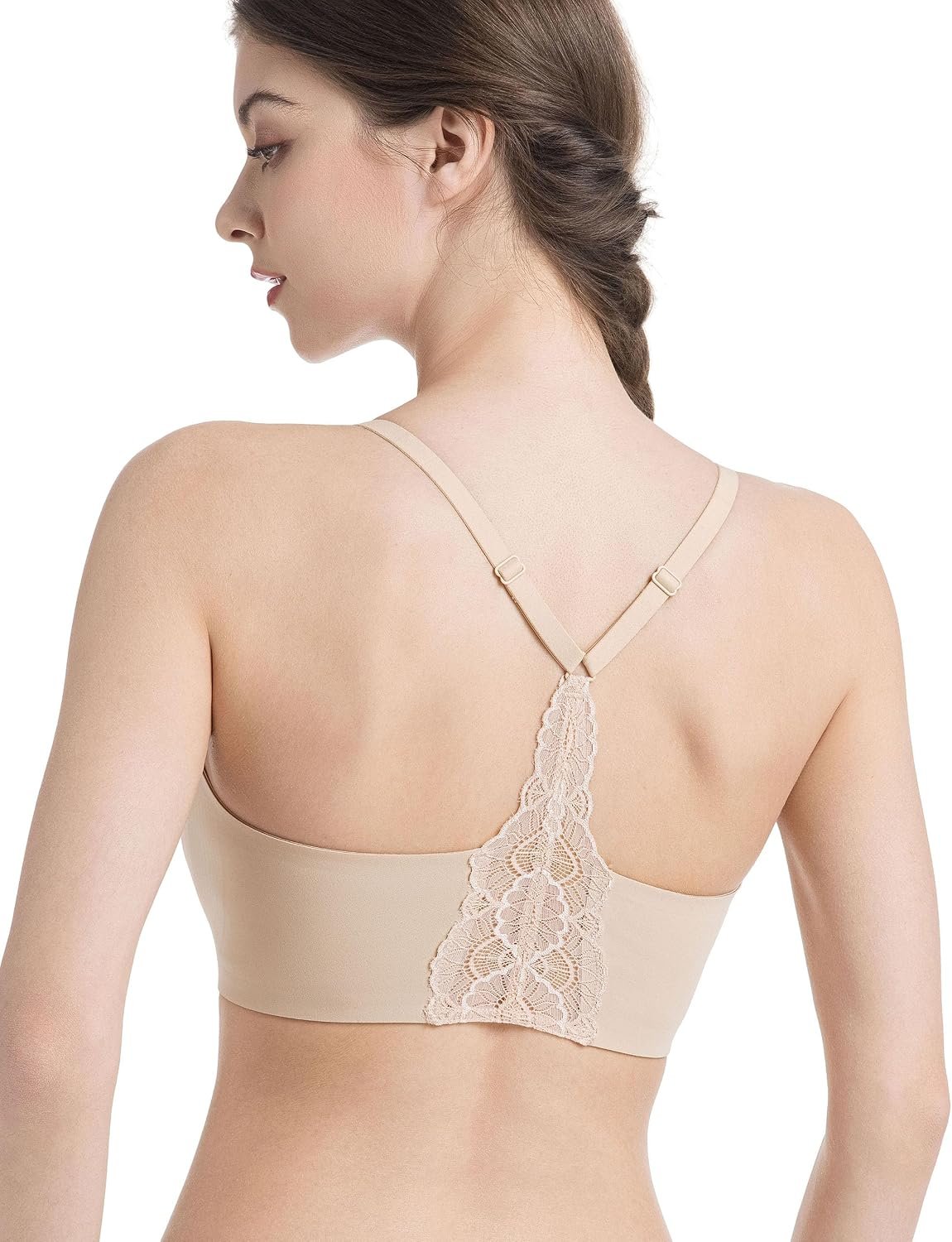 Lusait Womens Wireless Jelly Bra Seamless Lace Racerback Bralette Comfort No Underwire Everyday T-Shirt Bra