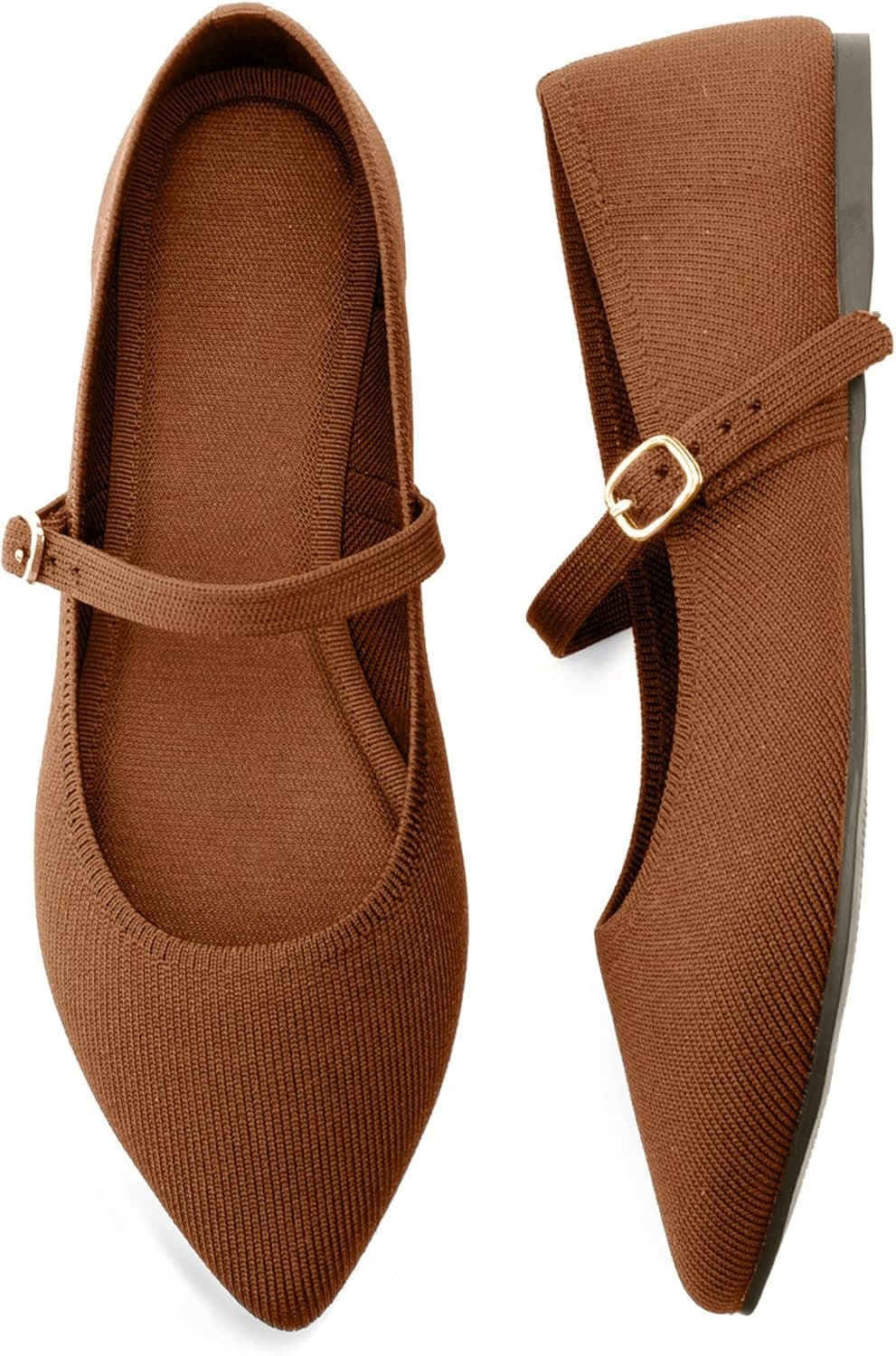 Soesyi Pointed Toe Flats Knit Ballet Flat Shoes for Women Comfortable with Adjustable Strap,Washable Dressy Casual Flats for Work Office