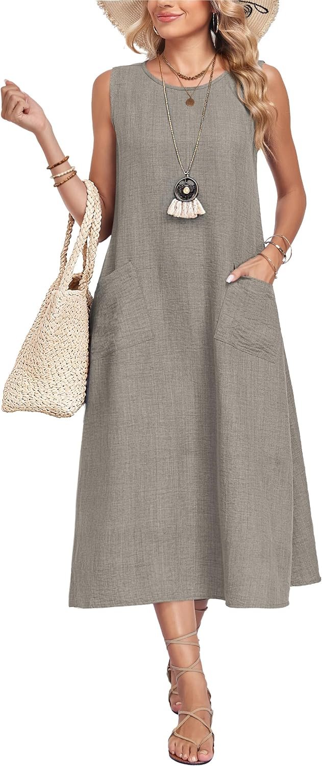 MOLERANI Womens Summer Midi Casual Dresses with Pockets 2026 – Sleeveless, Crewneck, Sundress, Vacation, Beach, Travel