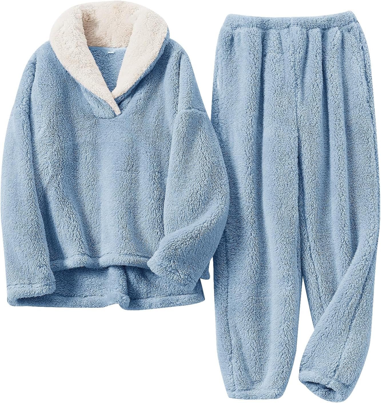 BOSECETA Fluffy Pajamas for Women Set Soft Comfy Fleece Pjs Pullover Pants Loose Plush 2 Piece Sleepwear Fuzzy for Winter