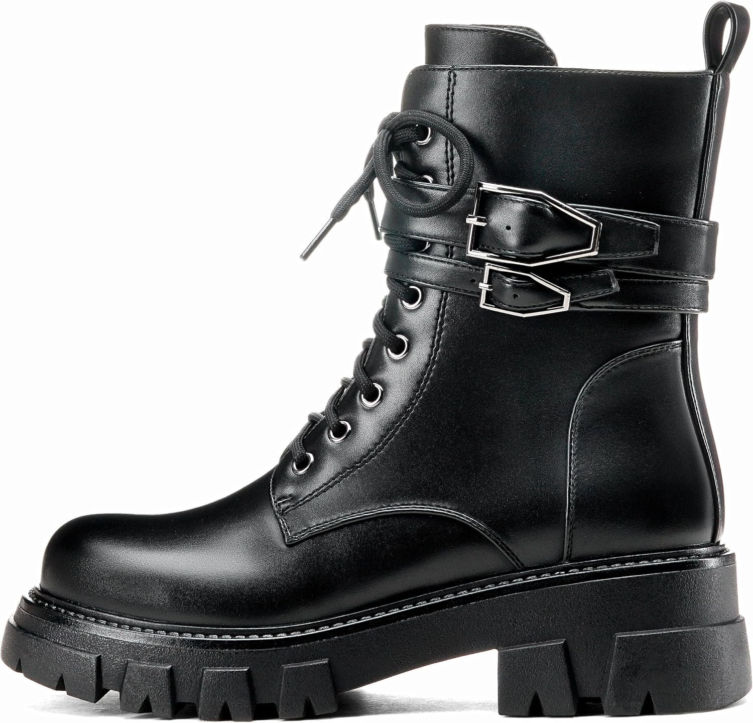 Black Combat Boots Women Purple Boots for Women Rave Boots Beige Gunmetal Cute Shoes Buckle Lug Sole