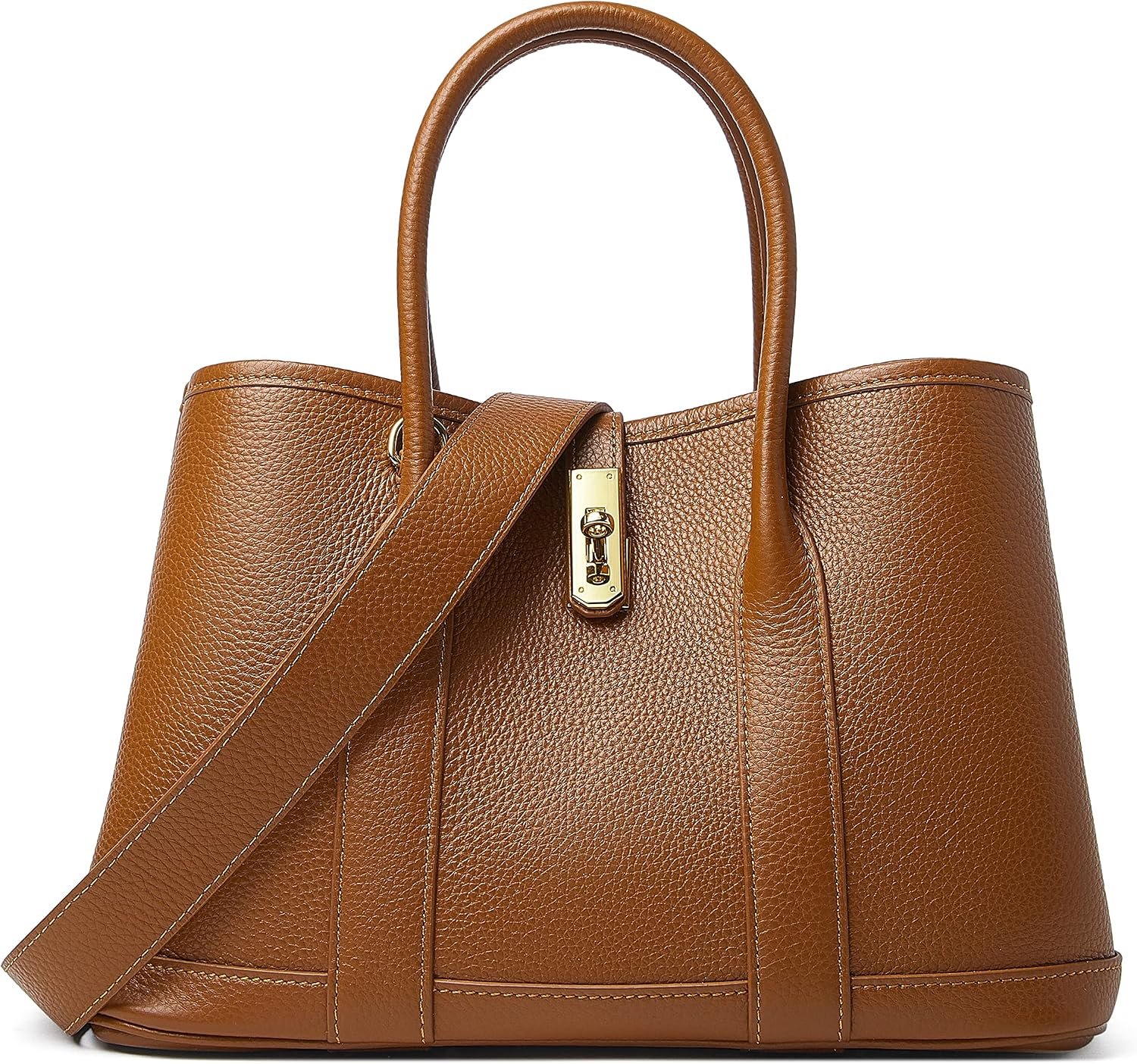 DORIS&JACKY Genuine Leather Top Handle Satchel Purse for Women Medium Designer Tote Bag with Twist Lock and Wide Strap