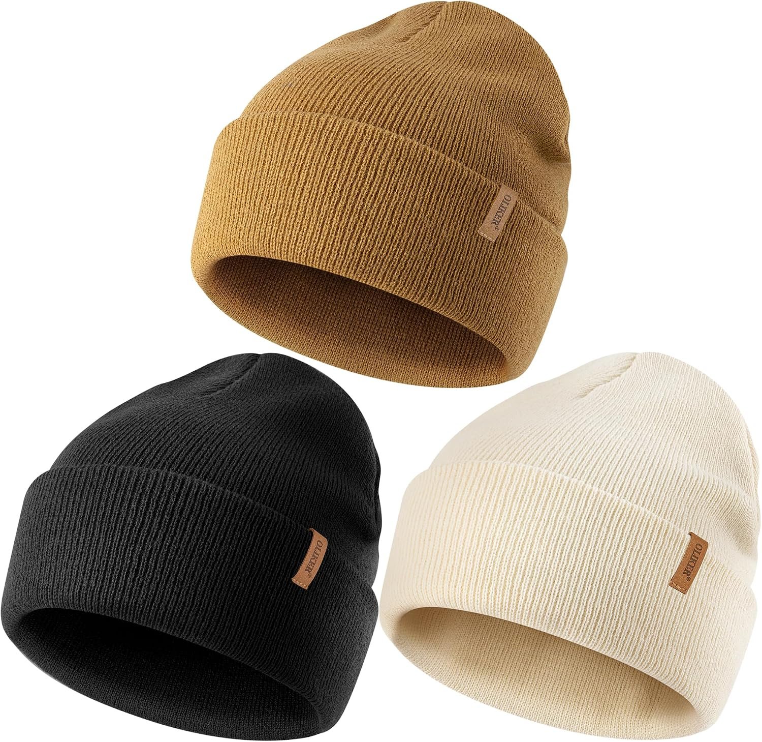 3 Pack Beanie for Men Women, Winter Double Layer Warm Knit Cuffed Hat Stylish Slouchy Skull Cap for Cold Weather