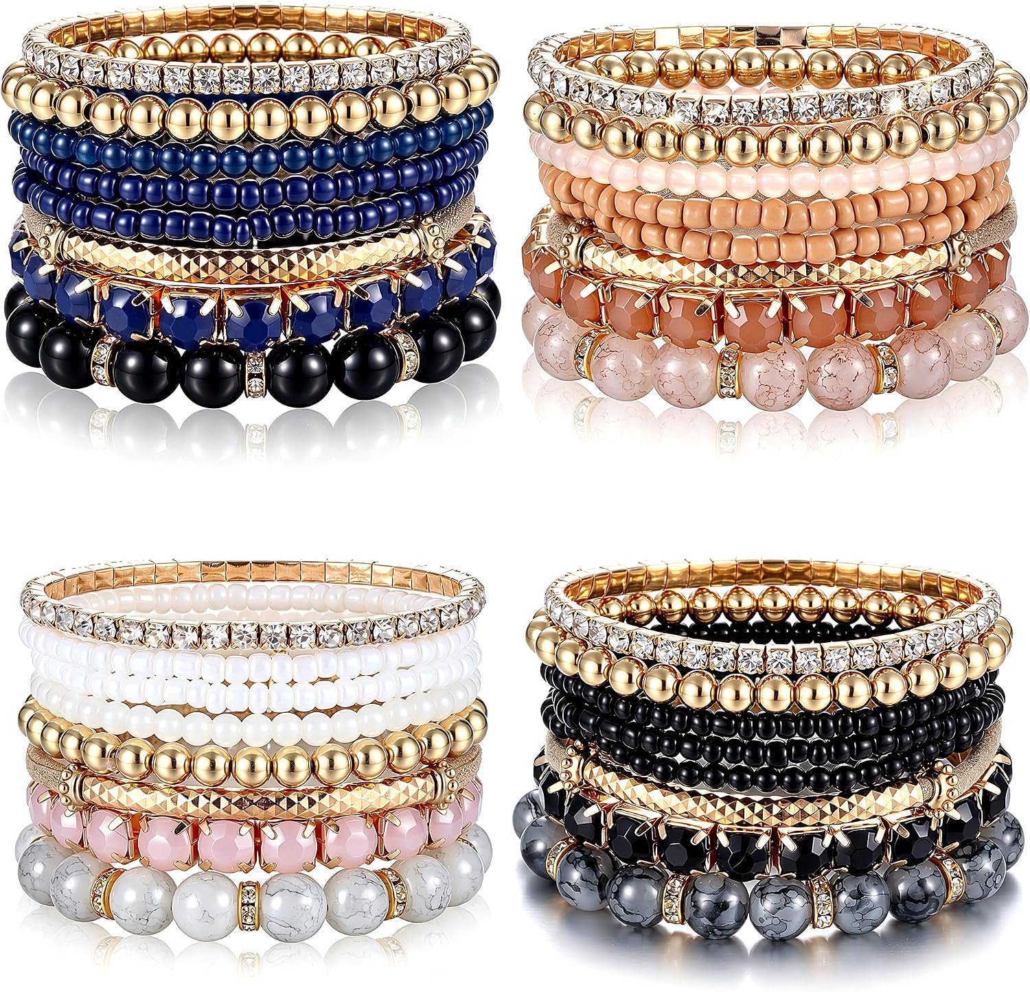 MILACOLATO 4 Sets Boho Bracelets for Women Multi-Color Layered Stackable Natural Beaded Bracelets Adjustable Stretch Bohemian Bracelets