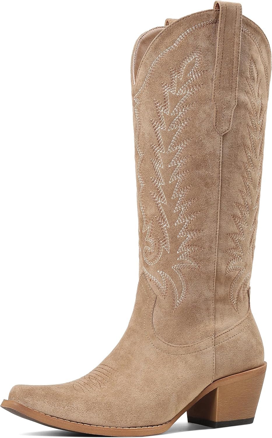 Tscoyuki Cowboy Boots for Women: Embroidered Western Knee High Boots Women – Pointed Toe Chunky Heel Cowgirl Tall Boots