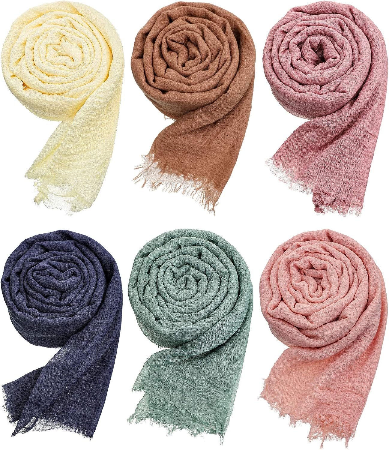 Geyoga 6 Pcs Women Scarf Shawl Hijab Scarves Cotton Crinkle Hijab for Women Blend Shawl Crinkle Wrap Head for Seasons