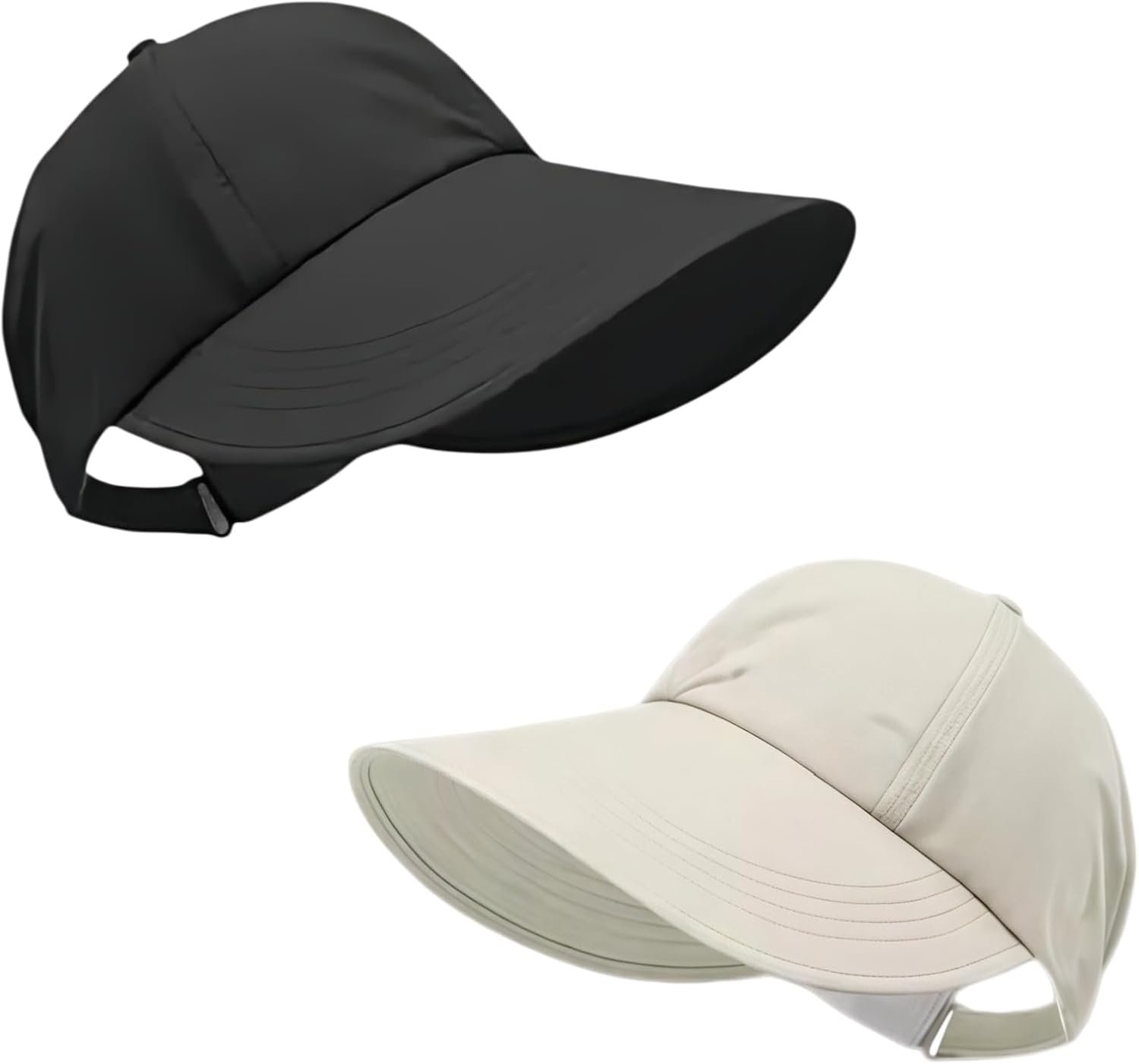 2 Pack UPF 50+ Sun Visor Hats for Women, Wide Brim Ponytail Baseball Cap, Foldable UV Protection Beach Hiking Hat White and Black