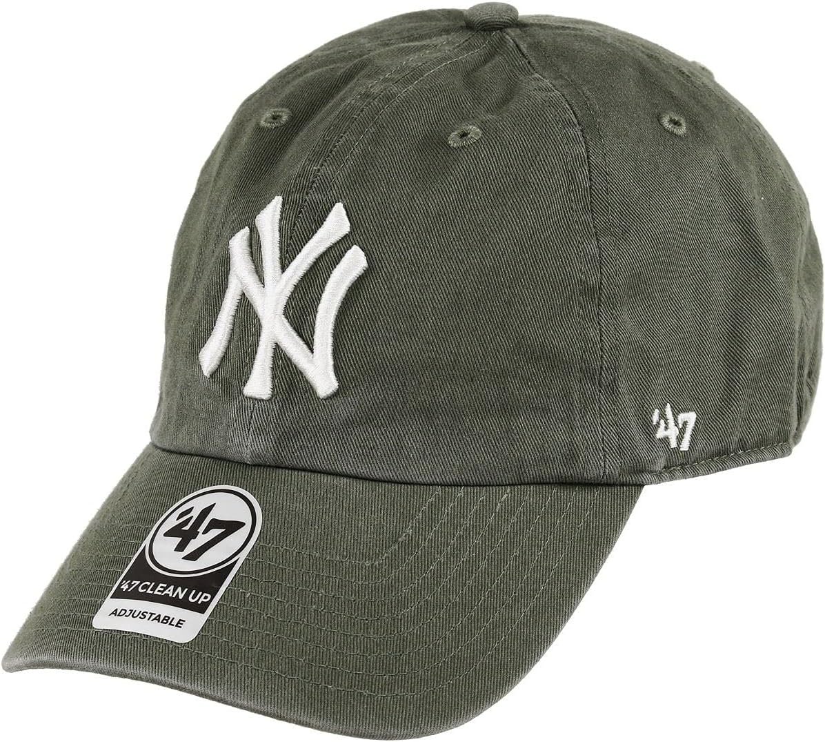 47 Brand MLB Moss Green Primary Logo Clean Up Adjustable Strap Baseball Cap Hat, Adult One Size Fits All