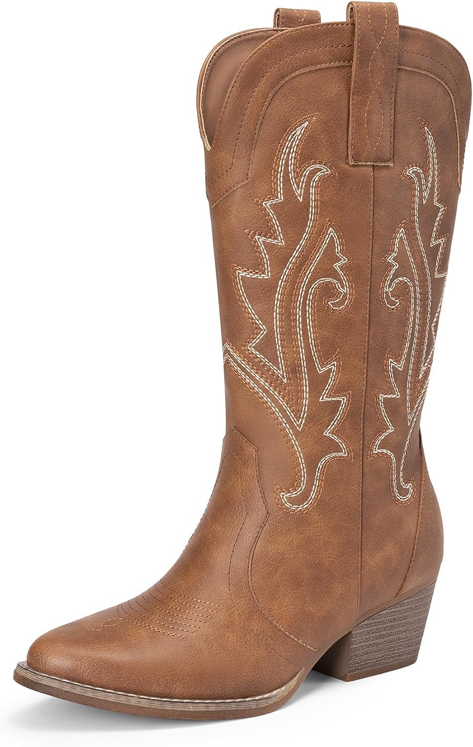 DREAM PAIRS Women’s Cowboy Cowgirl Western Boots | Embroidered Pointed Toe Low Heel Western Mid Calf Boots for Theme Party Country Concert