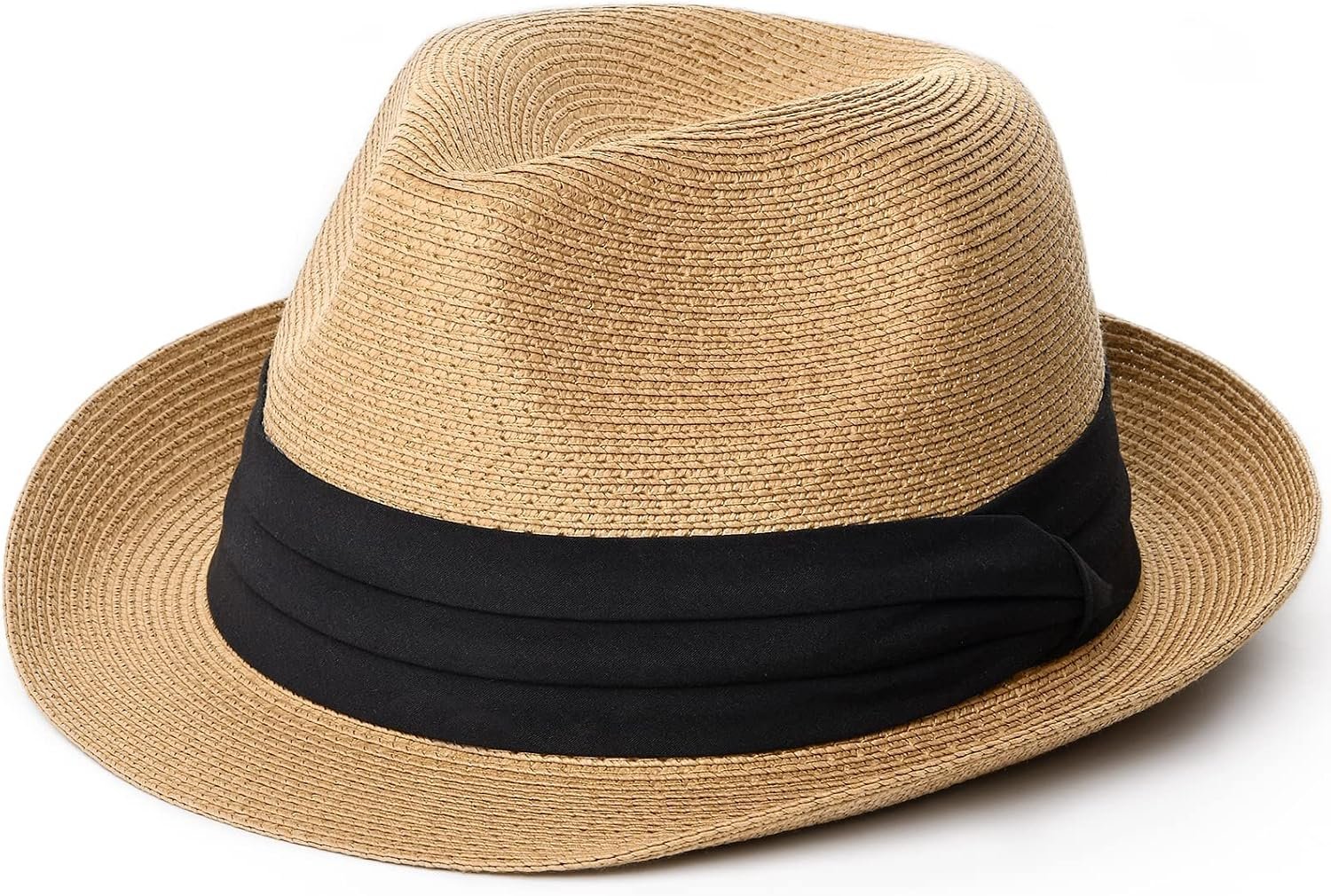 FURTALK Fedora Straw Sun Hat for Men Women Foldable Roll Up Short Brim Trilby Hat Panama Beach Hat