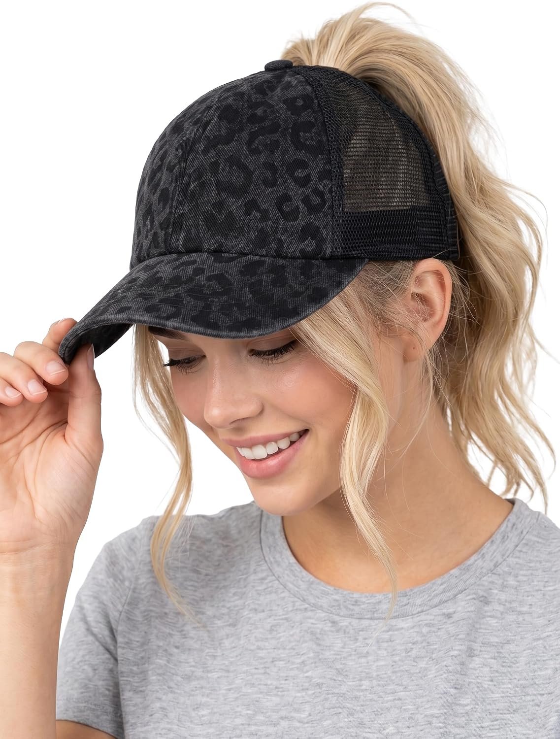Funky Junque Criss Cross Ponytail Cap, Messy Bun Distressed Baseball Hat