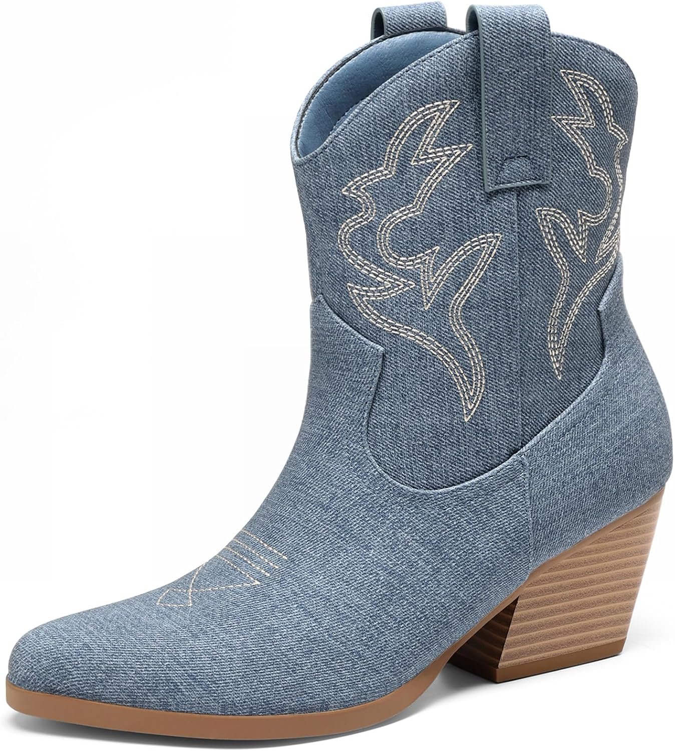 DREAM PAIRS Women’s Cowboy Cowgirl Boots Embroidered Stitched Short Western Boots Low Chunky Heel Pointed Toe Ankle Booties
