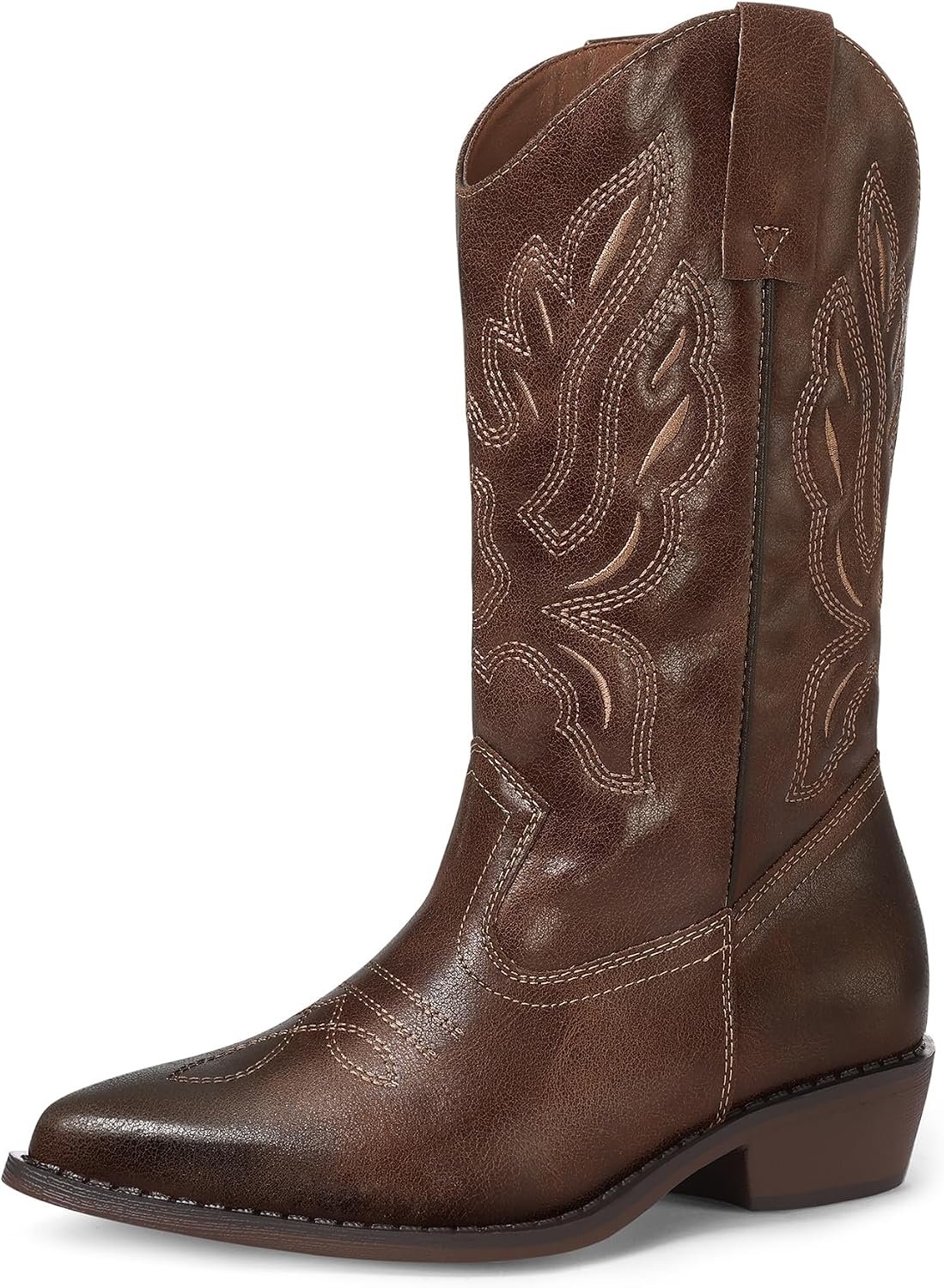 mysoft Cowboy Boots For Women – Western Cowgirl Boots Mid Calf Chunky Heel Booties Pointed Toe Country Shoes